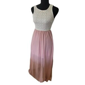 Haute Nites Jr Sz 1 Lace Bodice Back CutOut Maxi Tank Dress Boho Romantic Spring